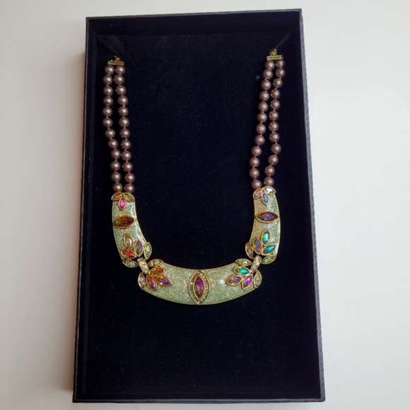 Heidi Daus Bib Olive Green Multi Color Crystals Beaded Collar Statement Necklace - Picture 3 of 9